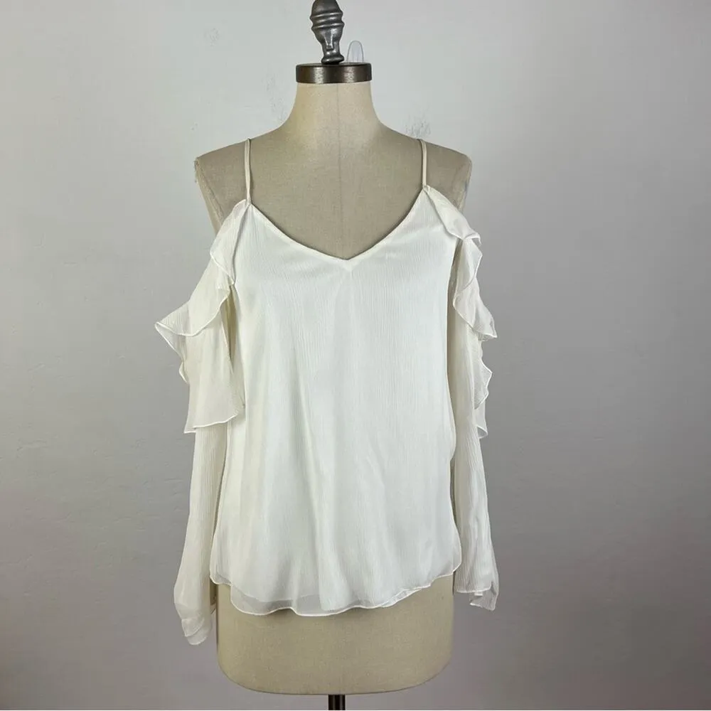 Haute Hippie Starshine Silk Cold-Shoulder Blouse in White XS - Image 2