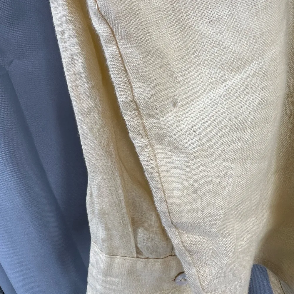 Womens H&M Linen Shirt Beige Long-sleeve Button-up Collared Med Lightweight - Image 3