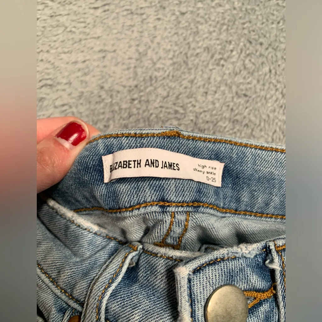 Elizabeth and James Distressed Light Blue high rise skinny ankle Jeans 0-25 - Image 6