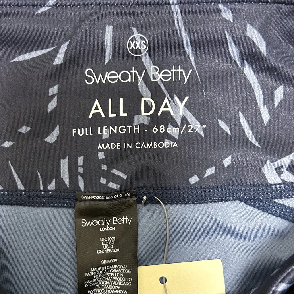 Sweaty Betty Navy Blue Periwinkle Etch Print All Day Full Length Legging NWT XXS - Image 9