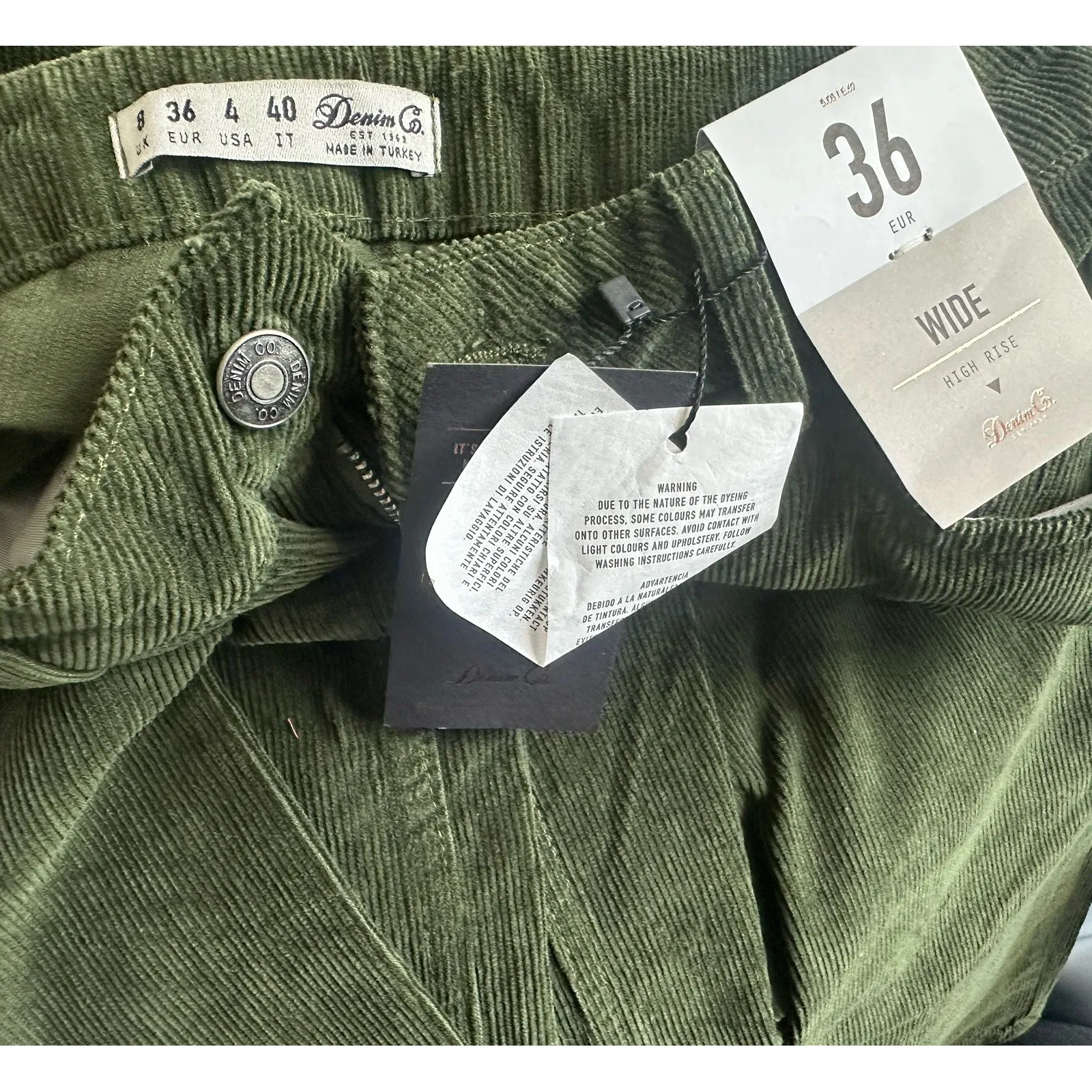 NWT Denim  Co., Sz 4 Green Corduroy Wide Leg (b41) - Image 5