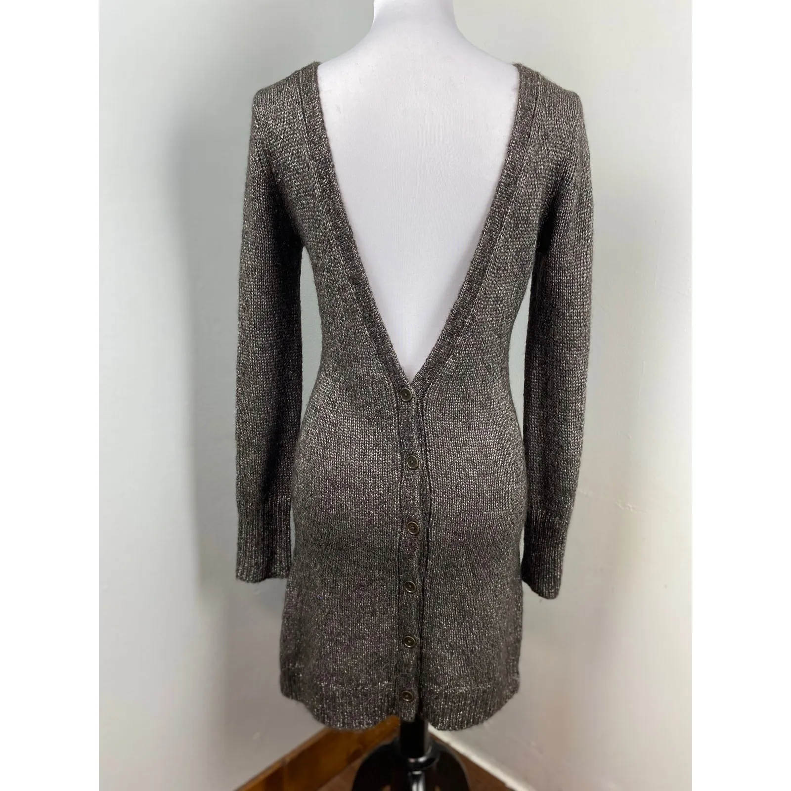 Inhabit Gray Fuzzy Longline Alpaca Blend Backless Cardigan Sweater Dress Medium - Image 6