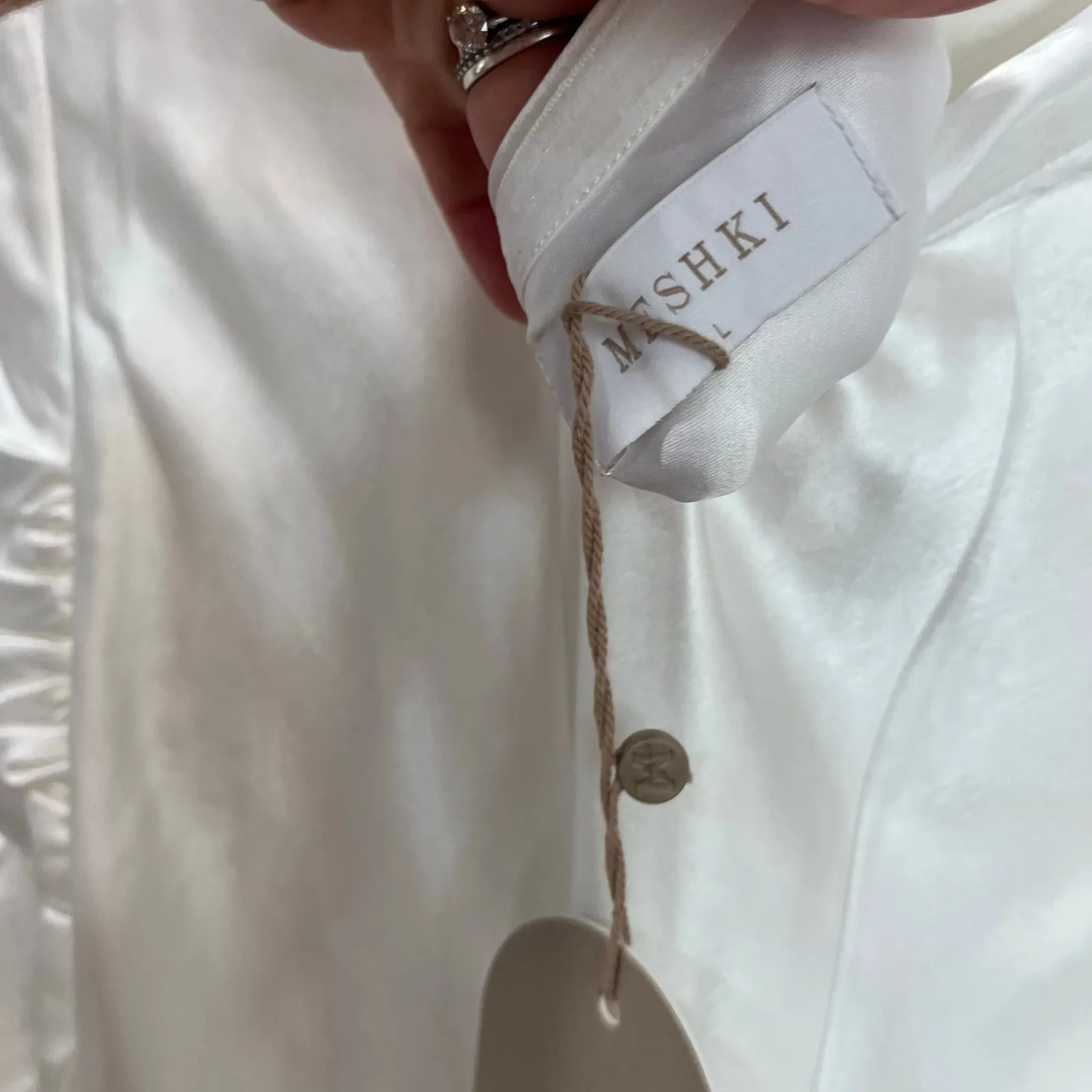 Meshki Aminah Draped Strapless Satin Maxi Dress Ivory Size L NWT Formal - Image 7