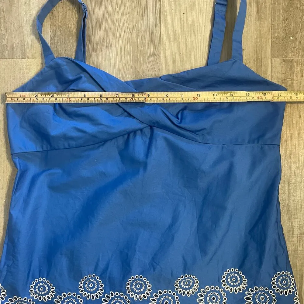 Ann Taylor Loft Top Womens Blue Blouse White Embroider Eyelet Circle Shirt Sz 10 - Image 8