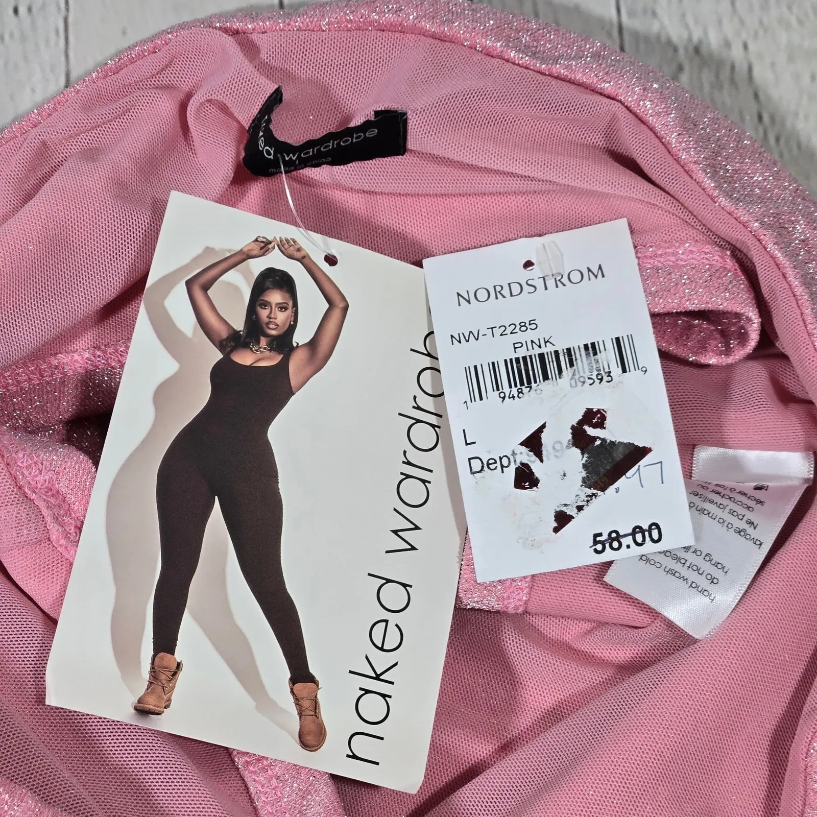 Naked Wardrobe Pink Sparkle Long Sleeve Wrap Crop Top Shirt‎ Womens Size L T2285 - Image 3