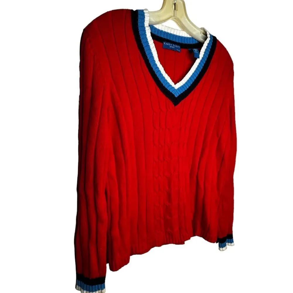Karen Scott Sport Red‎ Cotton Sweater - Image 3