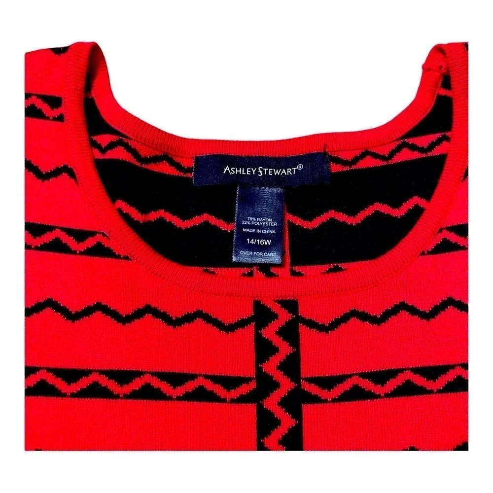 Ashley Stewart Geometric Red and Black Print Sweater dress Sz 14/16 W - Image 8