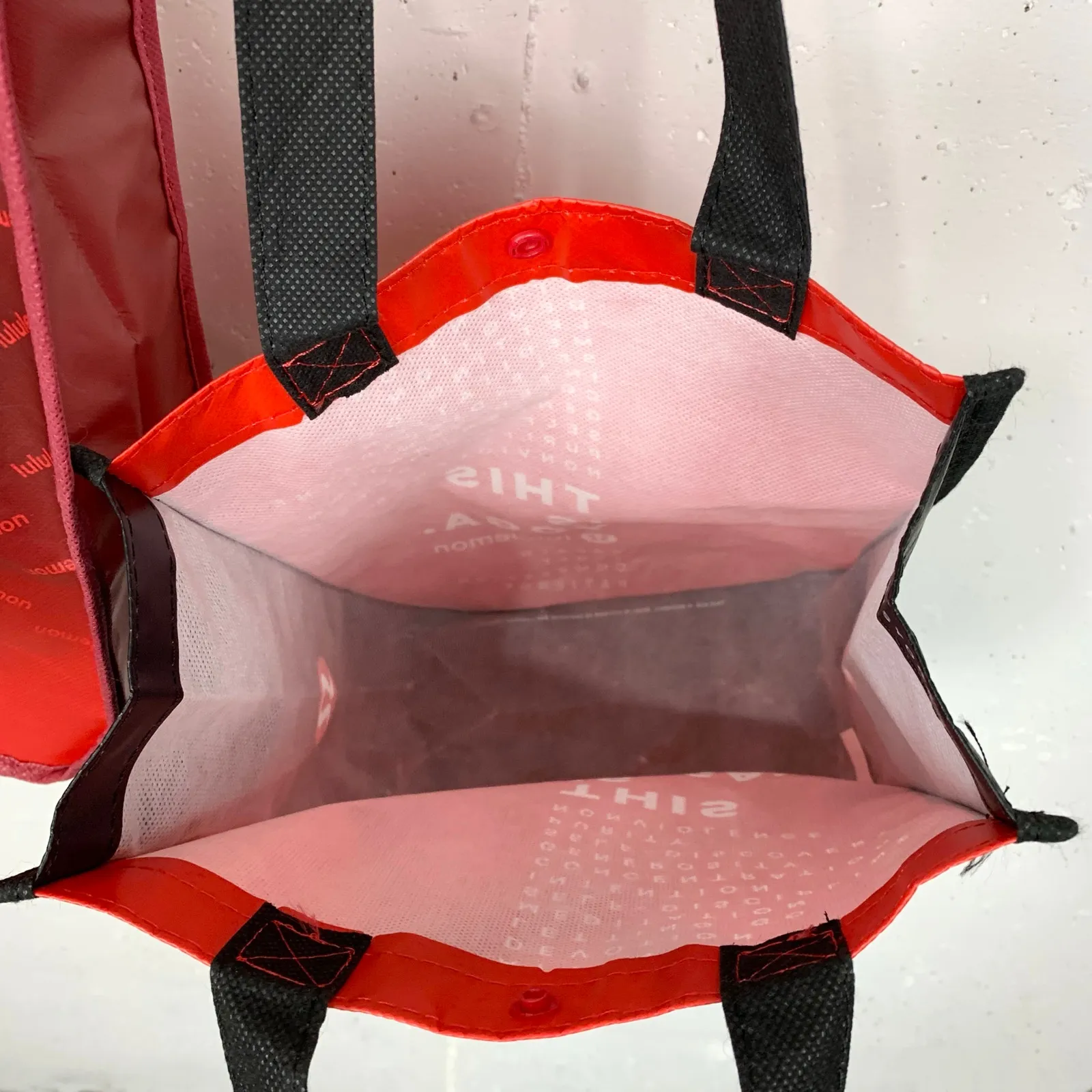 Lululemon Signature Logo Tote Bags Set of Three Red Black Double Handle Small - Image 12