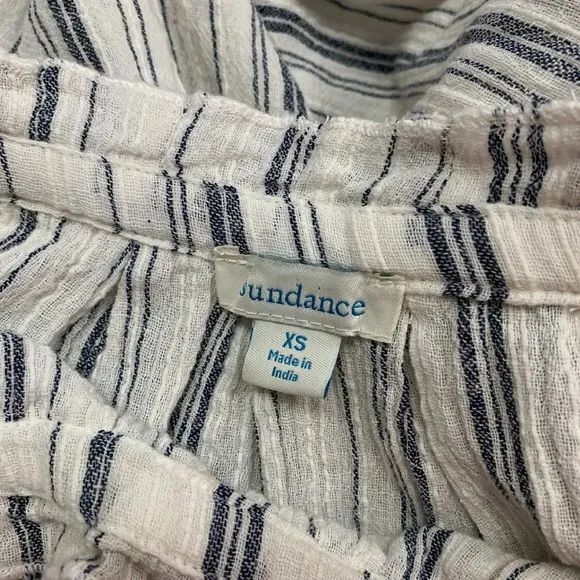 Sundance Quiet Allure Eyelet Blouse Womens XS White Striped‎ Off Shoulder Tassel - Image 4