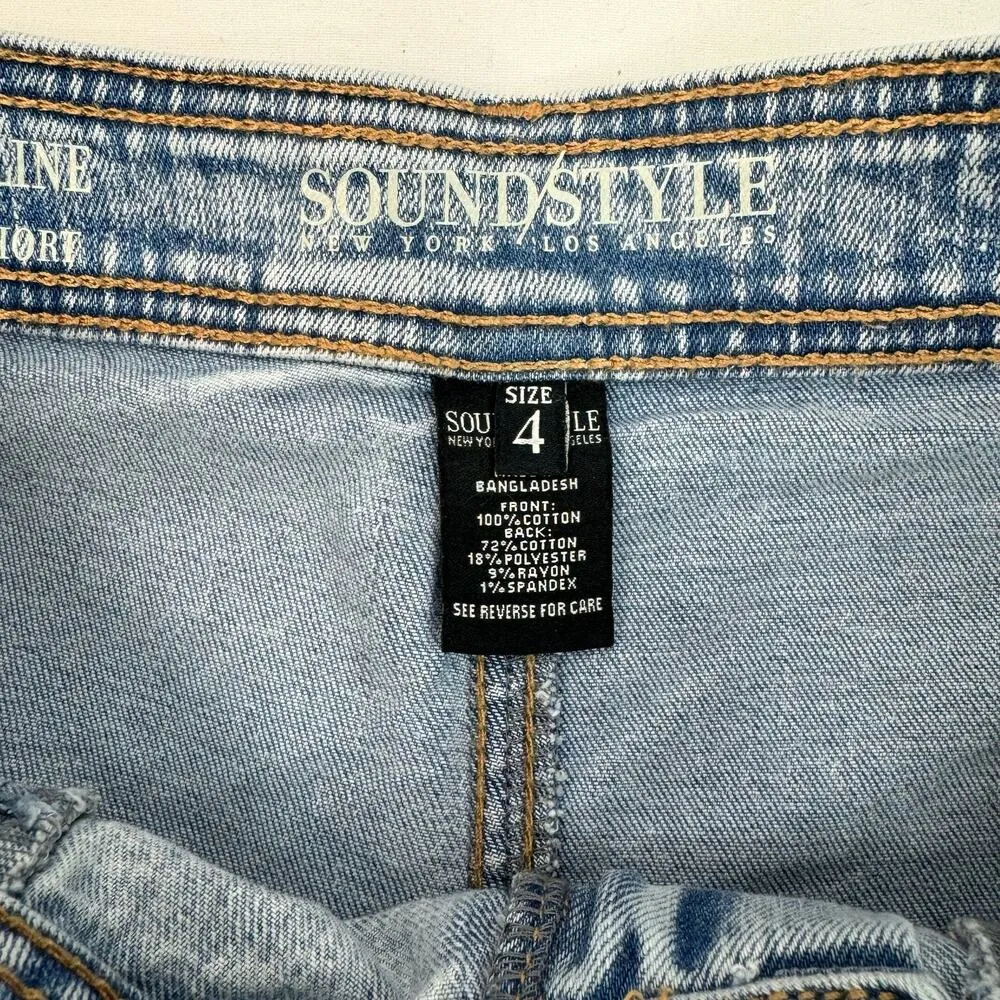 NEW Soundstyle Denim Jean Shorts Aline Mid Rise Raw Hem Cutoffs Size 4 / 26 Blue - Image 6