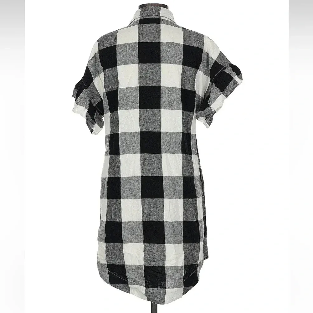Anthropologie The Odells Black White Check Plaid Linen Dolly Shirtdress Size S - Image 7