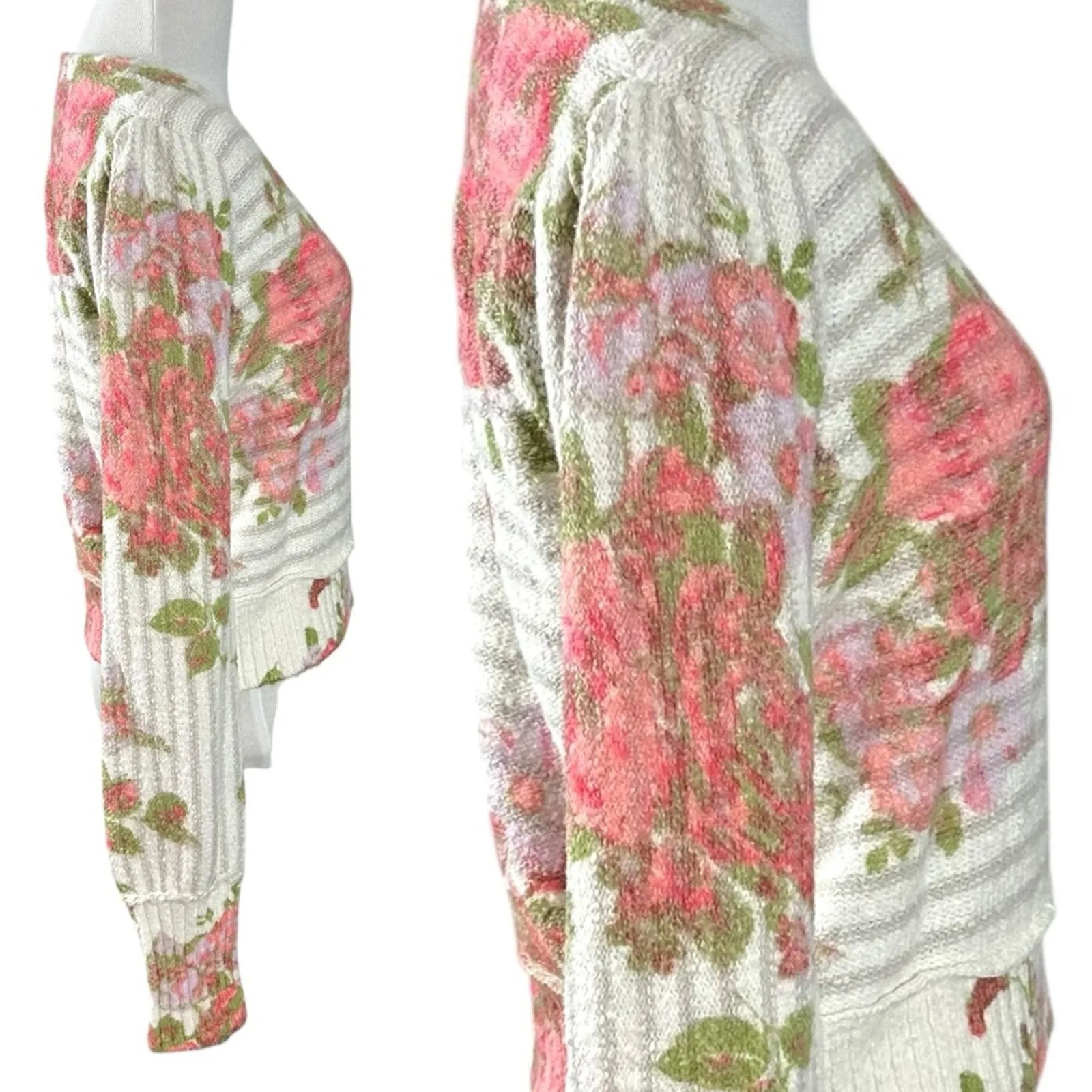 Free People Bed Of Roses Sweater Dainty Cottage Floral V Neck Size Small - Image 10