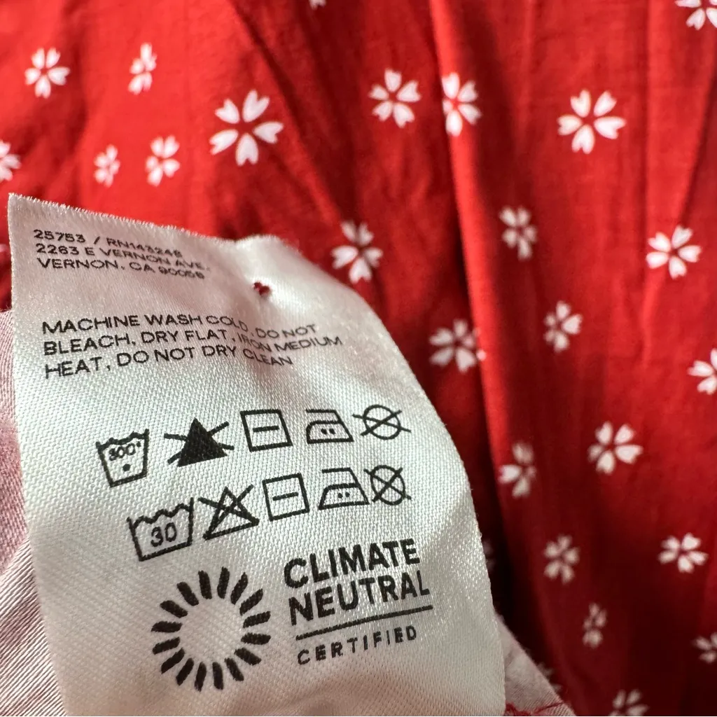 Reformation Caitie Long Puff Sleeve Mini Dress Deep V-Neck Floral Nigella Red 8 - Image 13