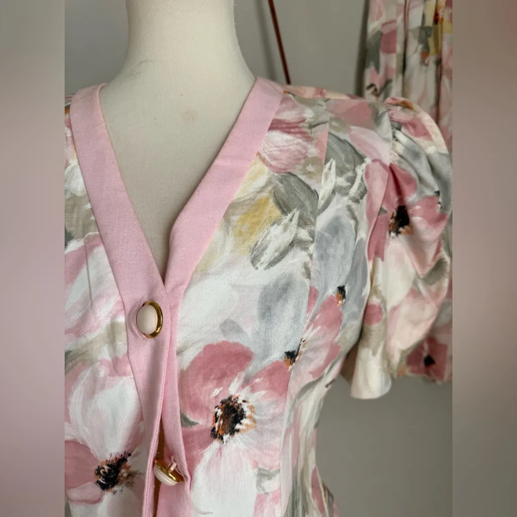 Vintage Jessica Howard Floral Pink 2 Piece Skirt Set, Size 10 - Image 3