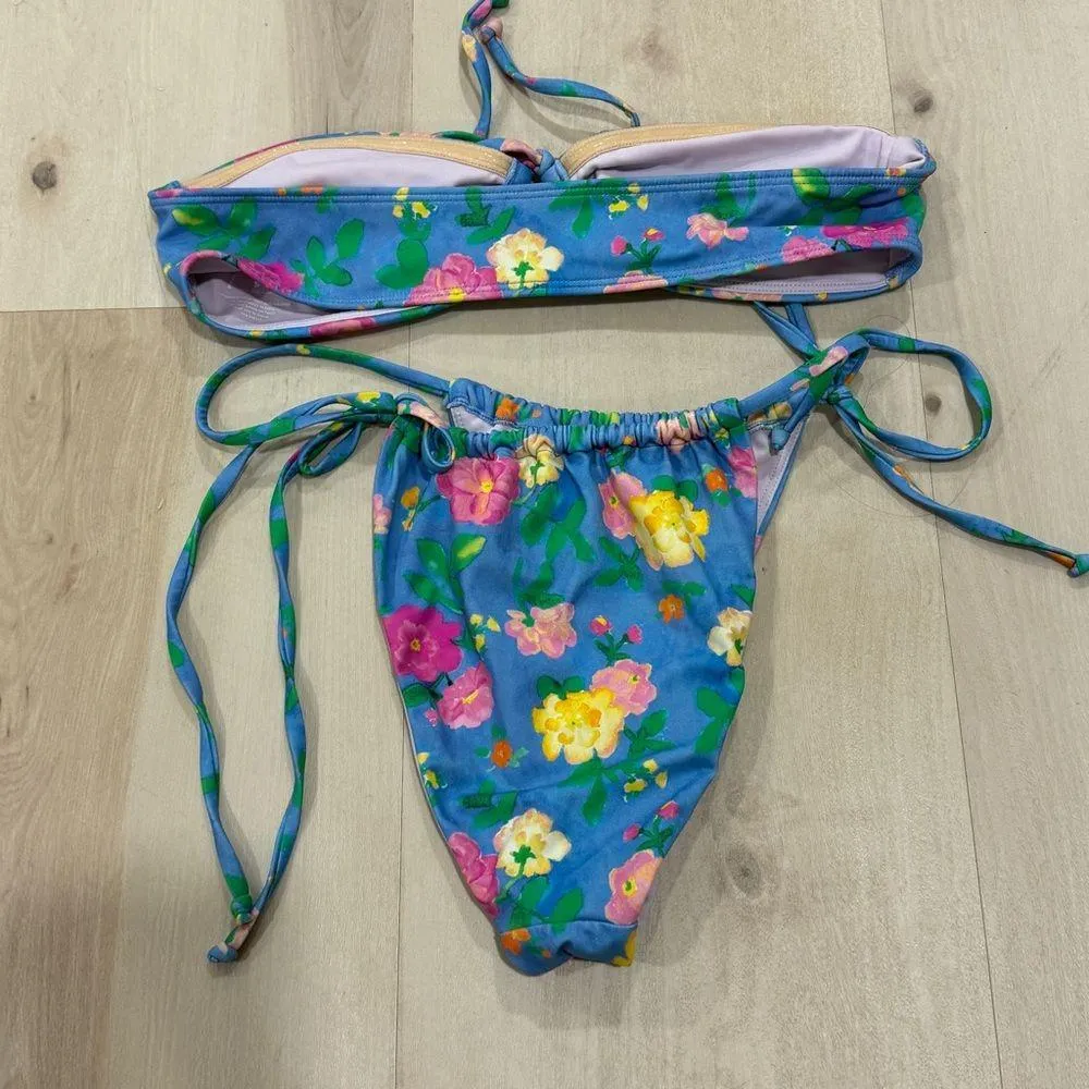 PacSun Bikini Set Floral Splash Curtain Tie Side Bottoms hawaii strapless top - Image 3