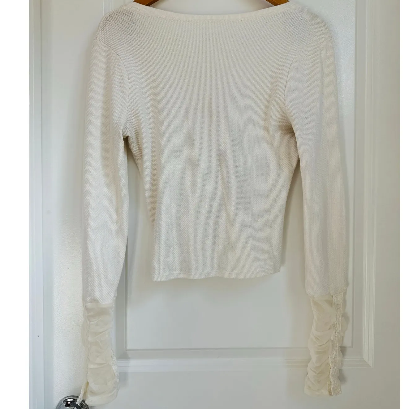 Free People Wear Me Out Thermal‎ Mesh Lace Cuff Sleeve Top Medium Cottagecore - Image 6