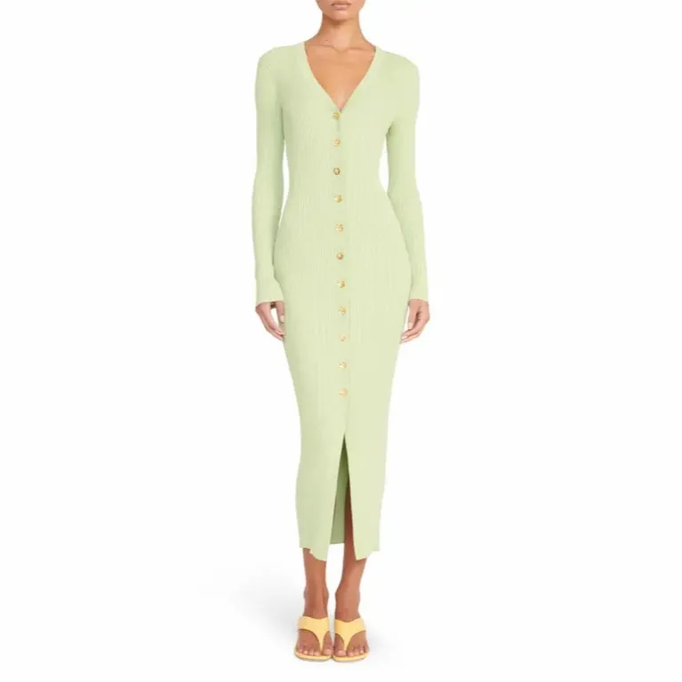 NWT Staud Shoko Sweater Dress Rib Knit Matcha Sherbet Green Womens Size L - Image 14