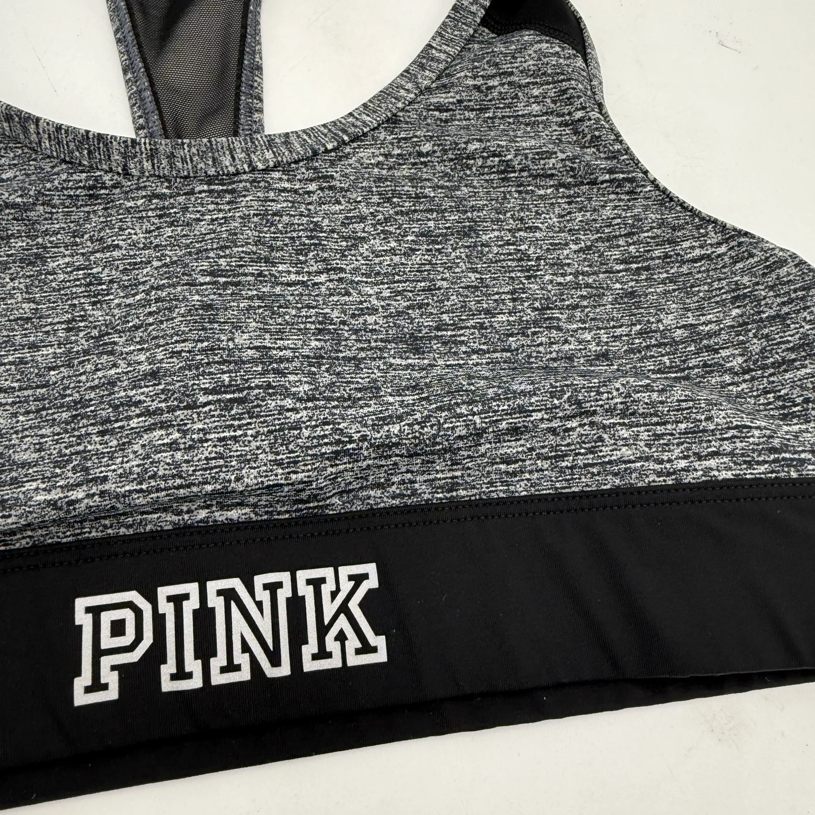 Victoria's Secret Pink Ultimate Unlined Grey Black Halter Sports Bra Size Medium - Image 2