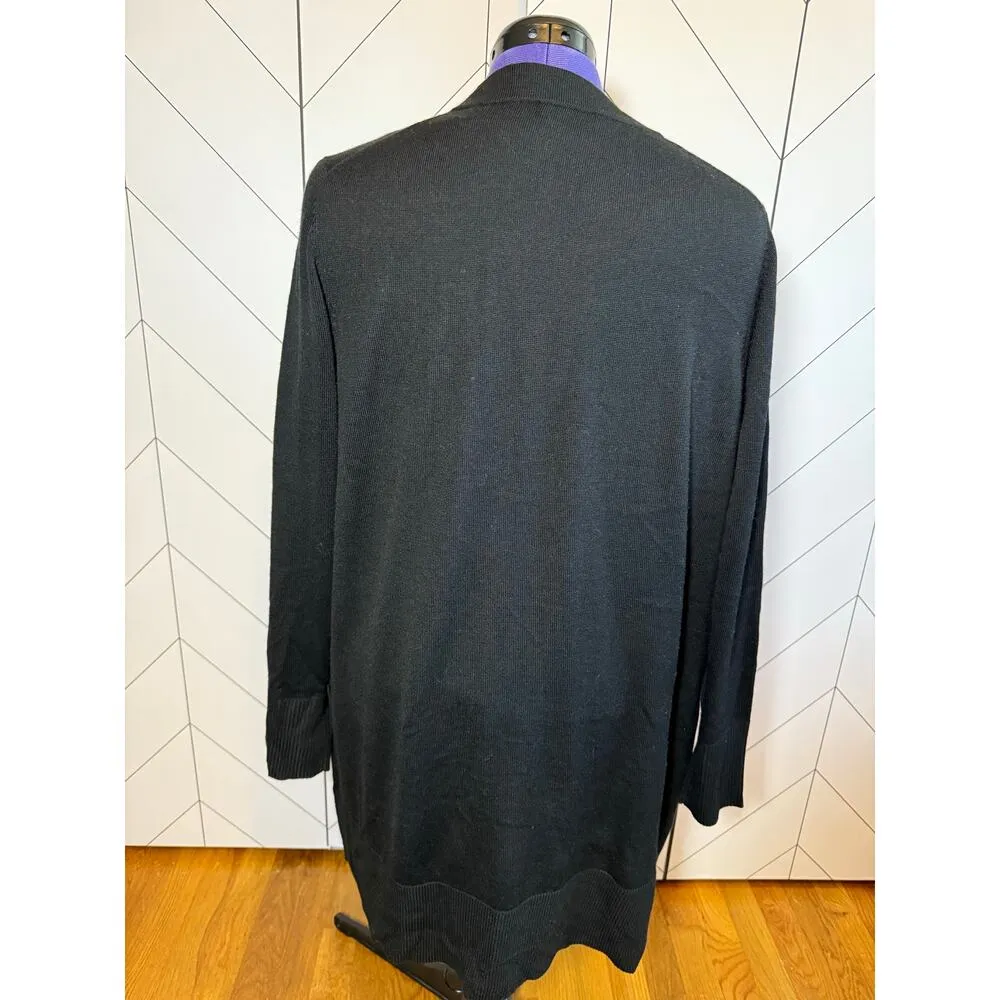 Nordstrom Women’s Black Merino Wool Blend Long Sleeve Open Front Long Cardigan - Image 2
