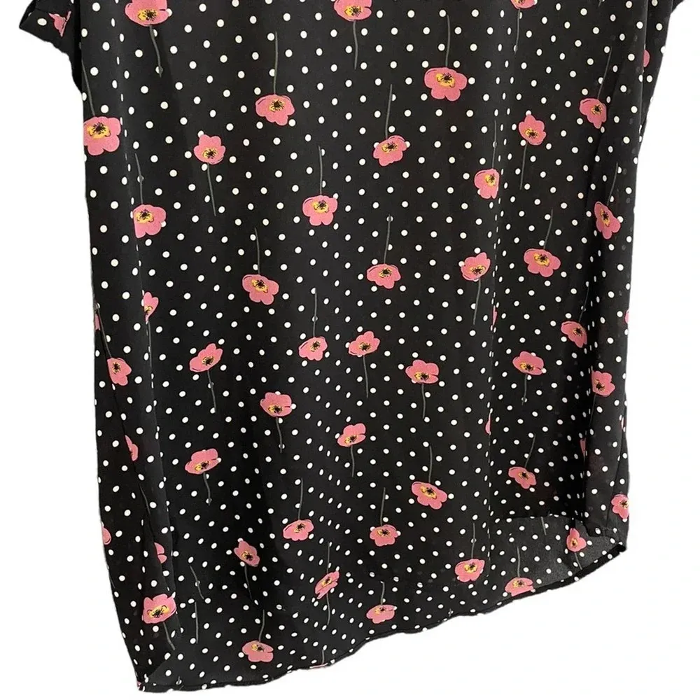 Pleione Women’s Sleeveless Blouse Size XS / Black Polka Dots and Flowers - Image 5