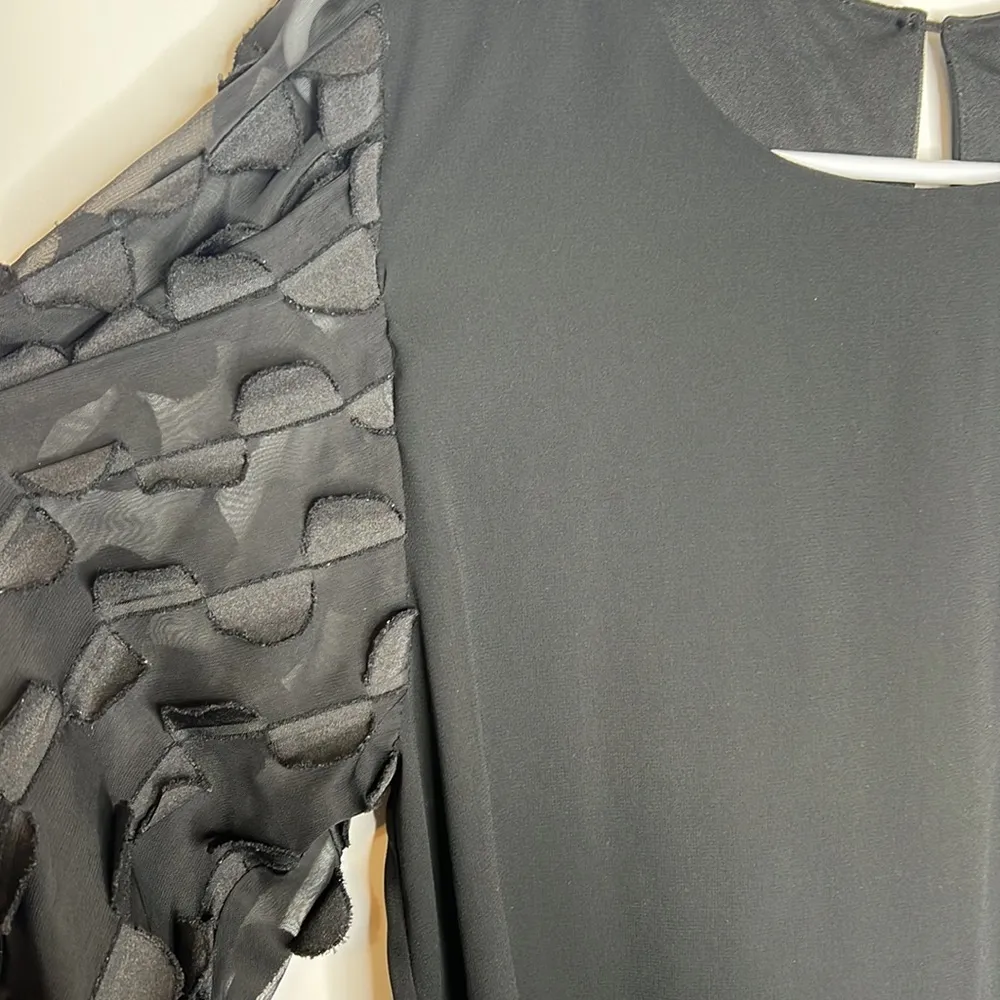 JODIFL Solid Black Sheer Balloon Long Sleeve Top - Image 8