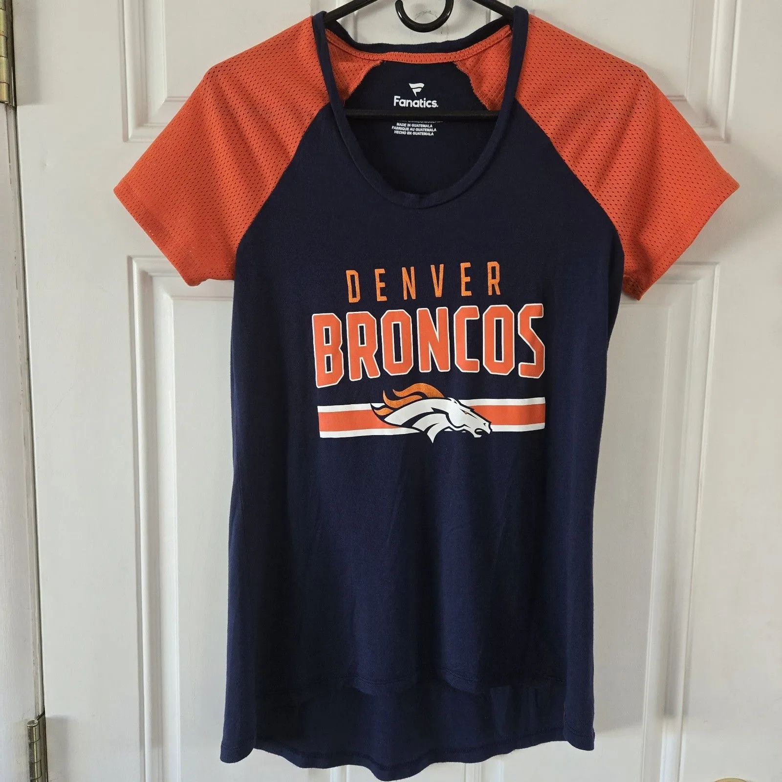 Denver Broncos Womens Medium Fanatics NFL Raglan Mesh Sleeve Tunic Top Navy Blue - Image 5