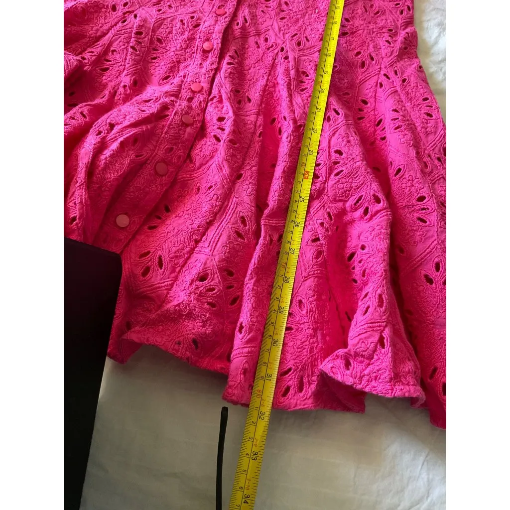 Sezane Sol hot pink Eyelet cotton Mini Dress Size34  bust34 US2 - Image 9