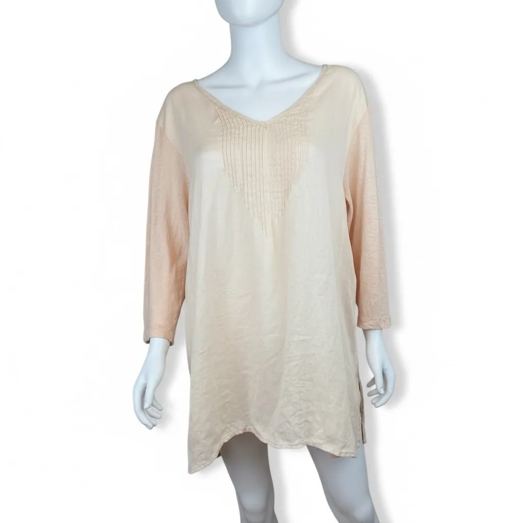 J Jill Love Linen Tunic Top Peach V Neck Pintuck Pleated Long Sleeve Size 2X - Image 3