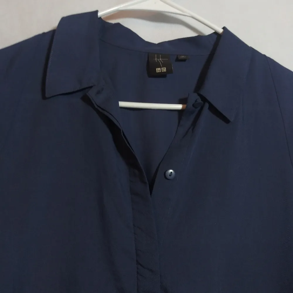 Uniqlo Skipper Collar Blue Button-Up Tunic Shirt Tencel Casual Office Size Xs - Image 2