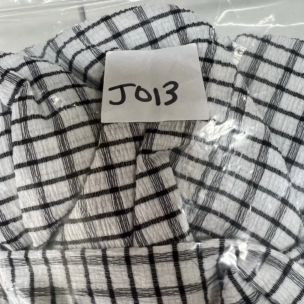 Max Studio 1X Top V-Neck Blouse Tie Neck Crepe White Black Plaid 3/4 Sleeve - Image 12