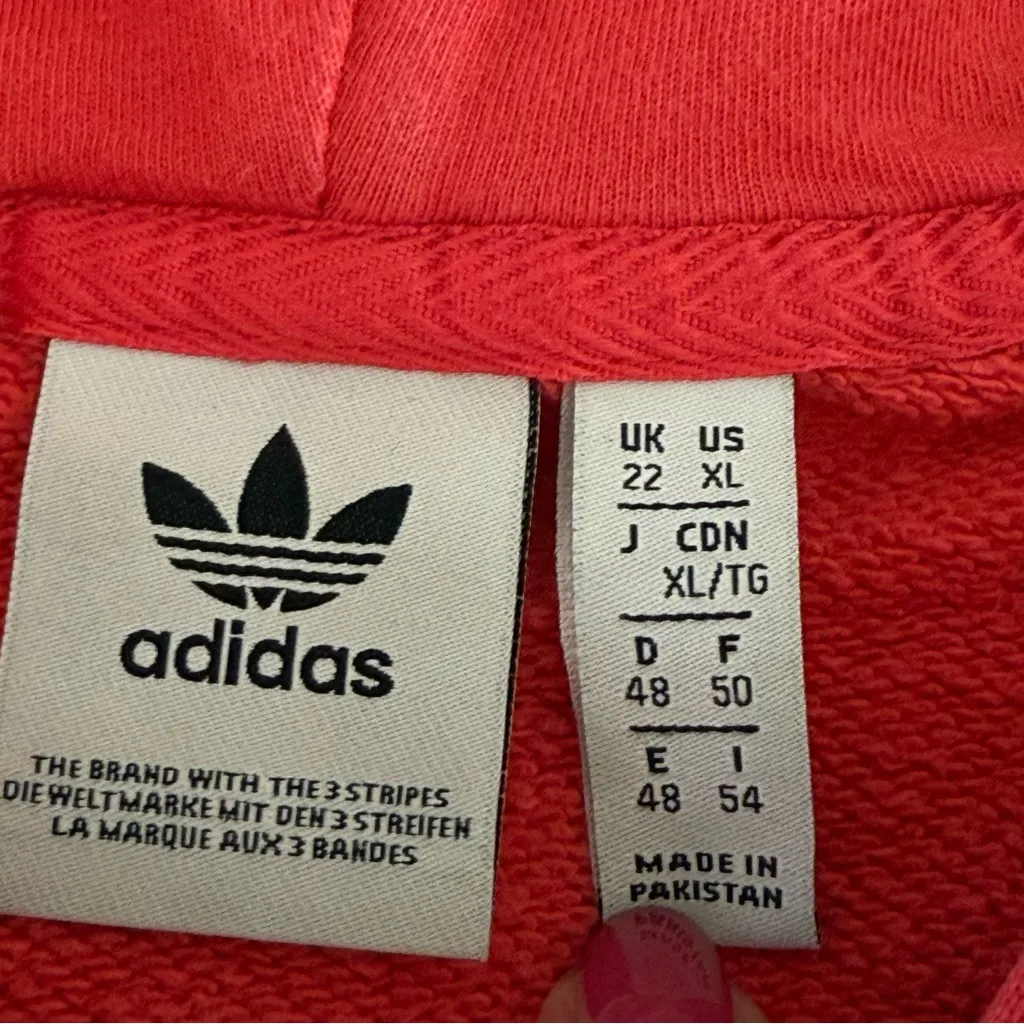 Adidas‎ Logo Coral Hoodie long sleeves pockets size XL 100% cotton - Image 4