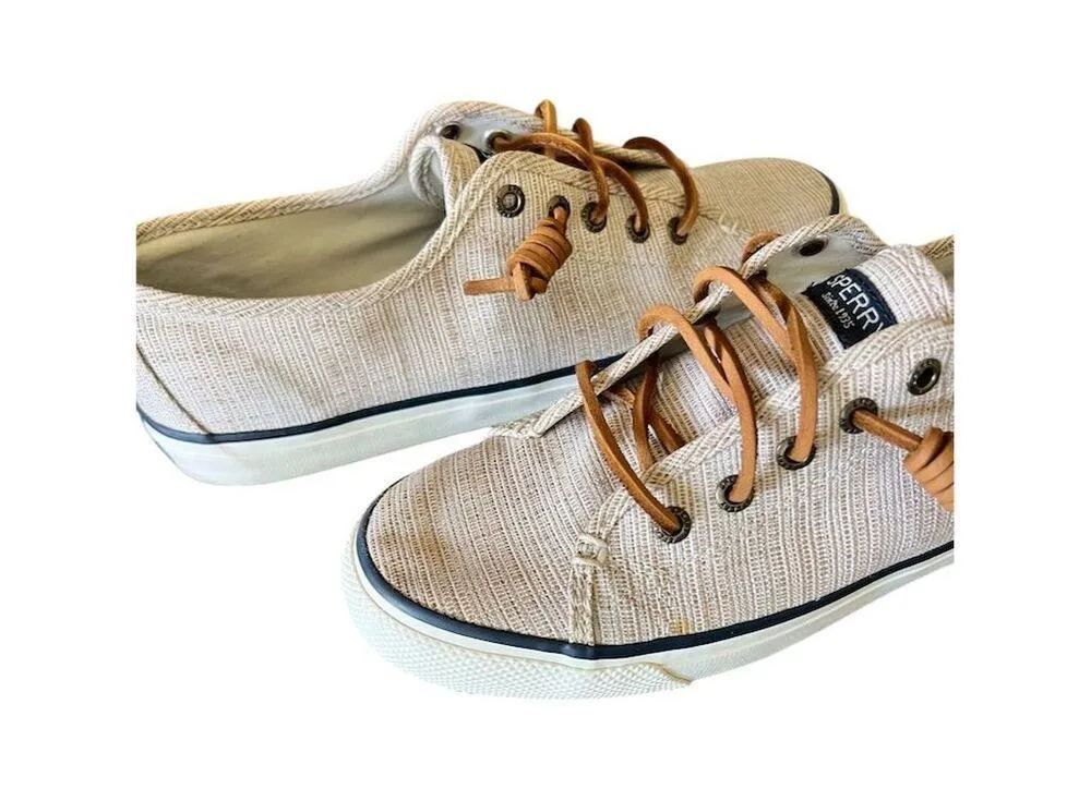Sperry Women's Seacoast Beige Canvas Sneakers Size 8M Casual Summer - Image 4