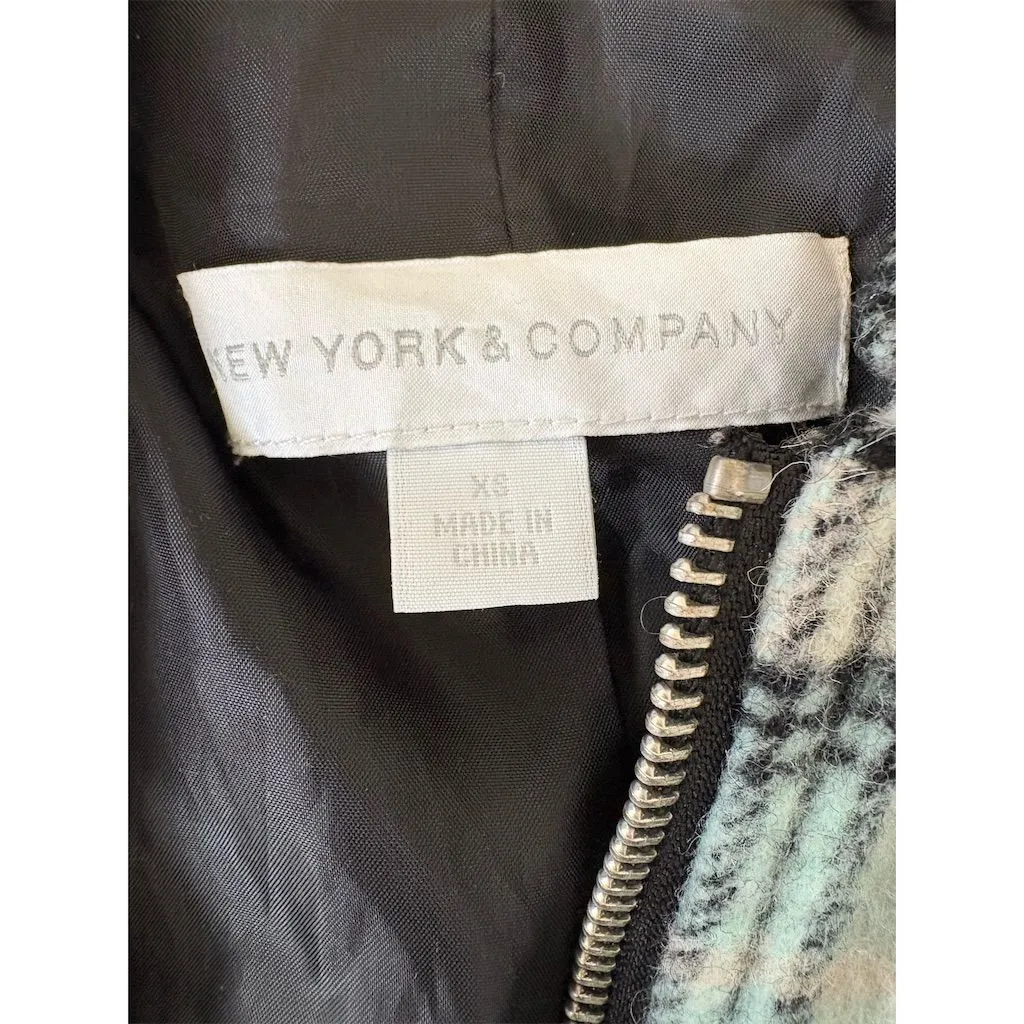 New York & Company Women's Wool Plaid Toggle Coat XS Multicolor Casual Black - Image 5