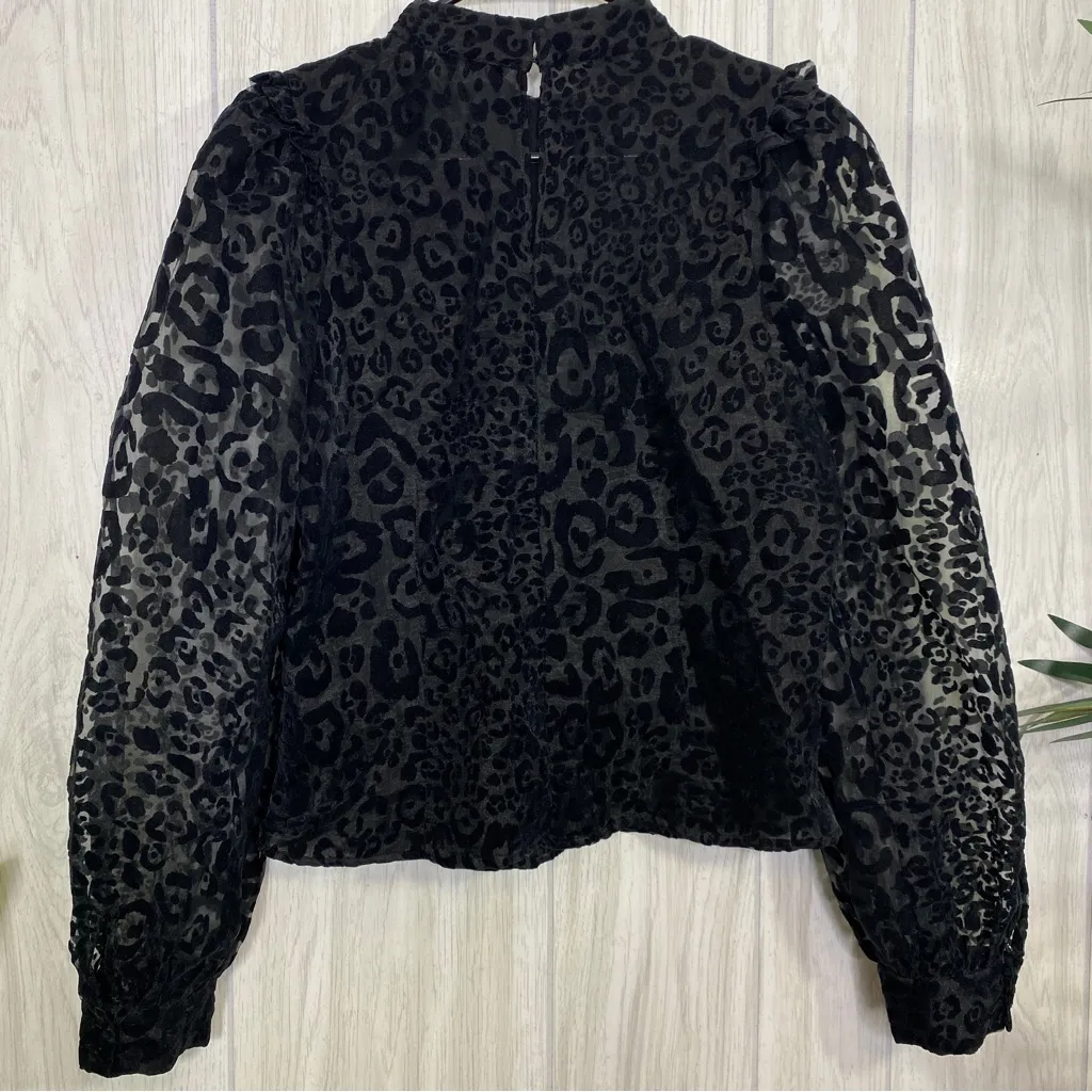 Zara Organza Velvet Animal Print Puff Sleeve Top size M Medium - Image 6