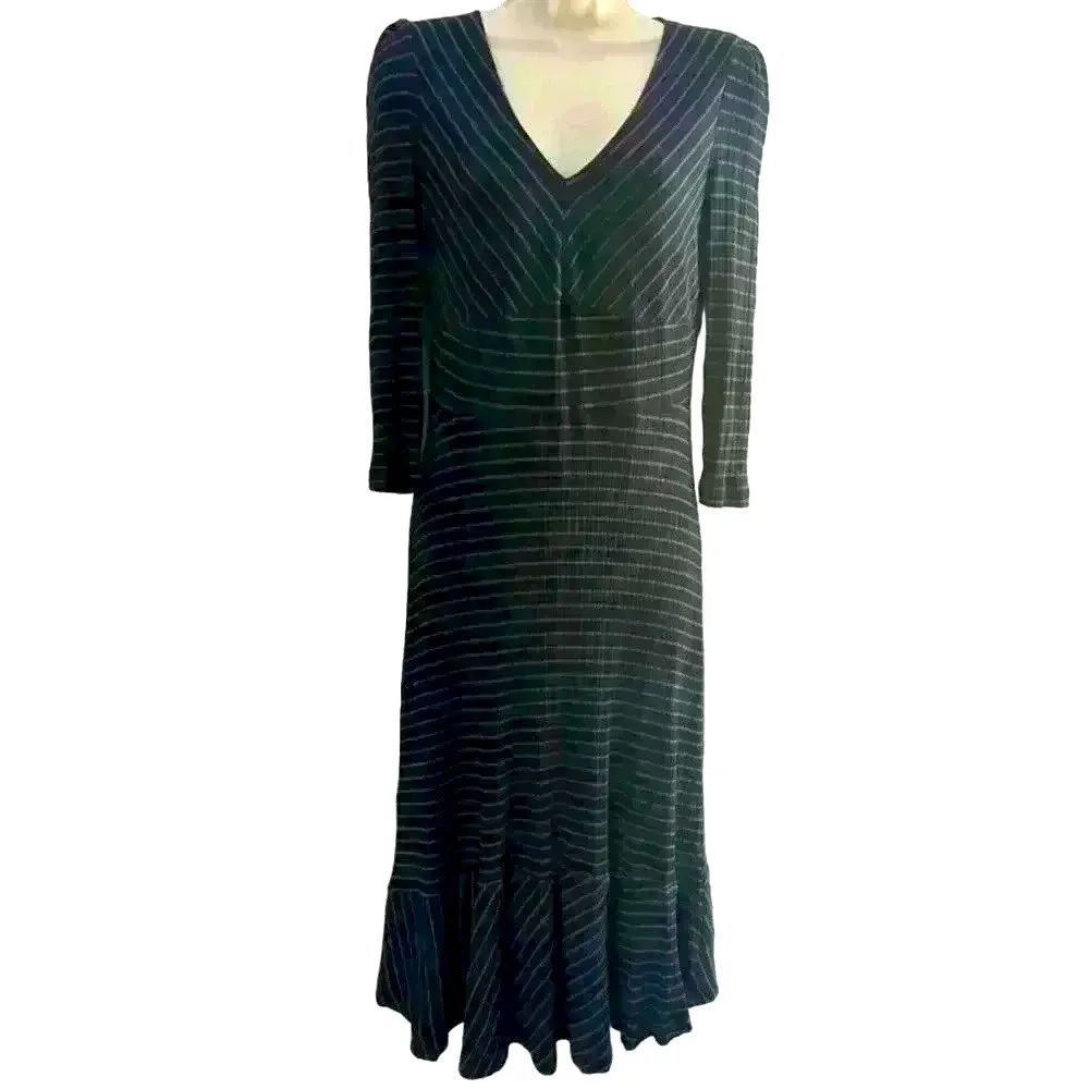 Maeve Anthropologie Flores Striped Dress Green Blue Medium - Image 2