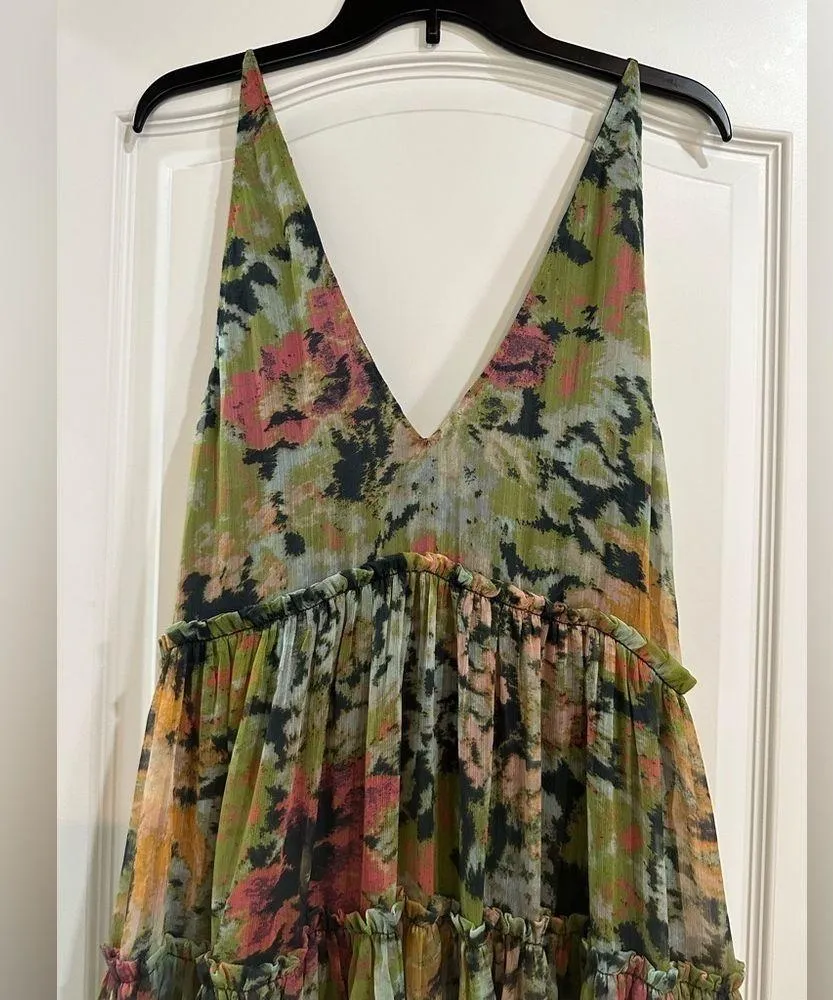 Free People NWT Evereve Dress Green Floral Medium Flowy Beach Vacation - Image 4