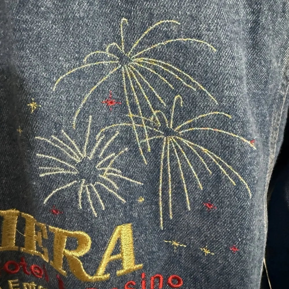 Vintage 90s Riviera Blue Denim jean Jacket with embroidery Size M - Image 6