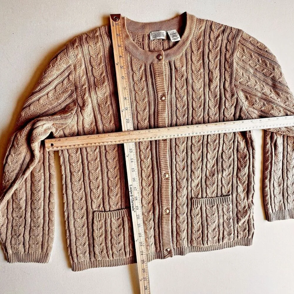 Classic Elements womens sweater cardigan yellow button pockets chic cozy knit L - Image 4