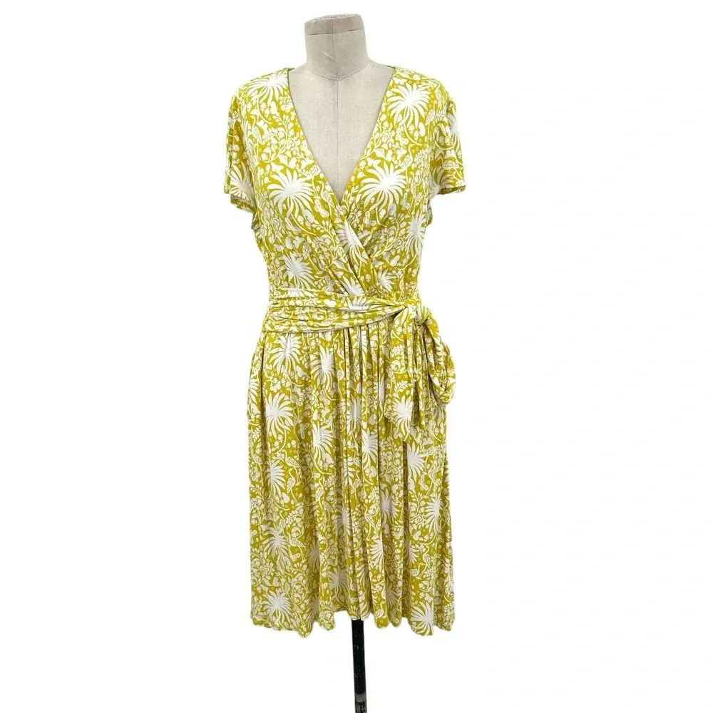 Boden Evangeline Jersey Wrap‎ Dress Yellow Floral Print Size US 12R - Image 3