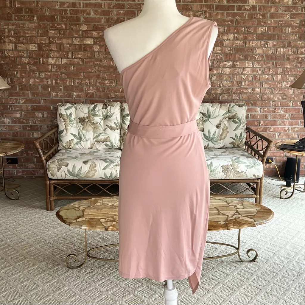 NWT PrettyGarden Dress One Shoulder Mini Body-con Asymmetrical Hem Nude Pink L - Image 9