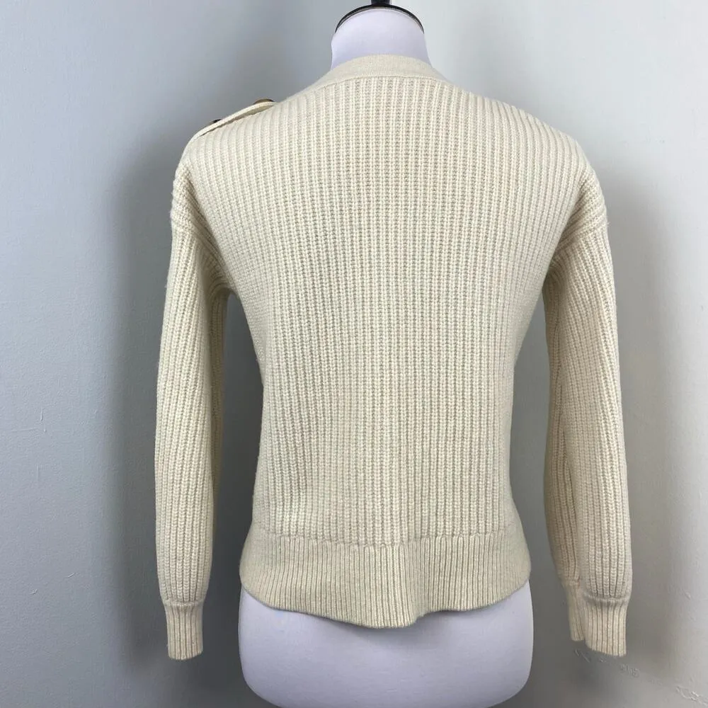 Madewell Cream Boatneck Button Shoulder Ballon Sleeve Wool Sweater XS - Image 6