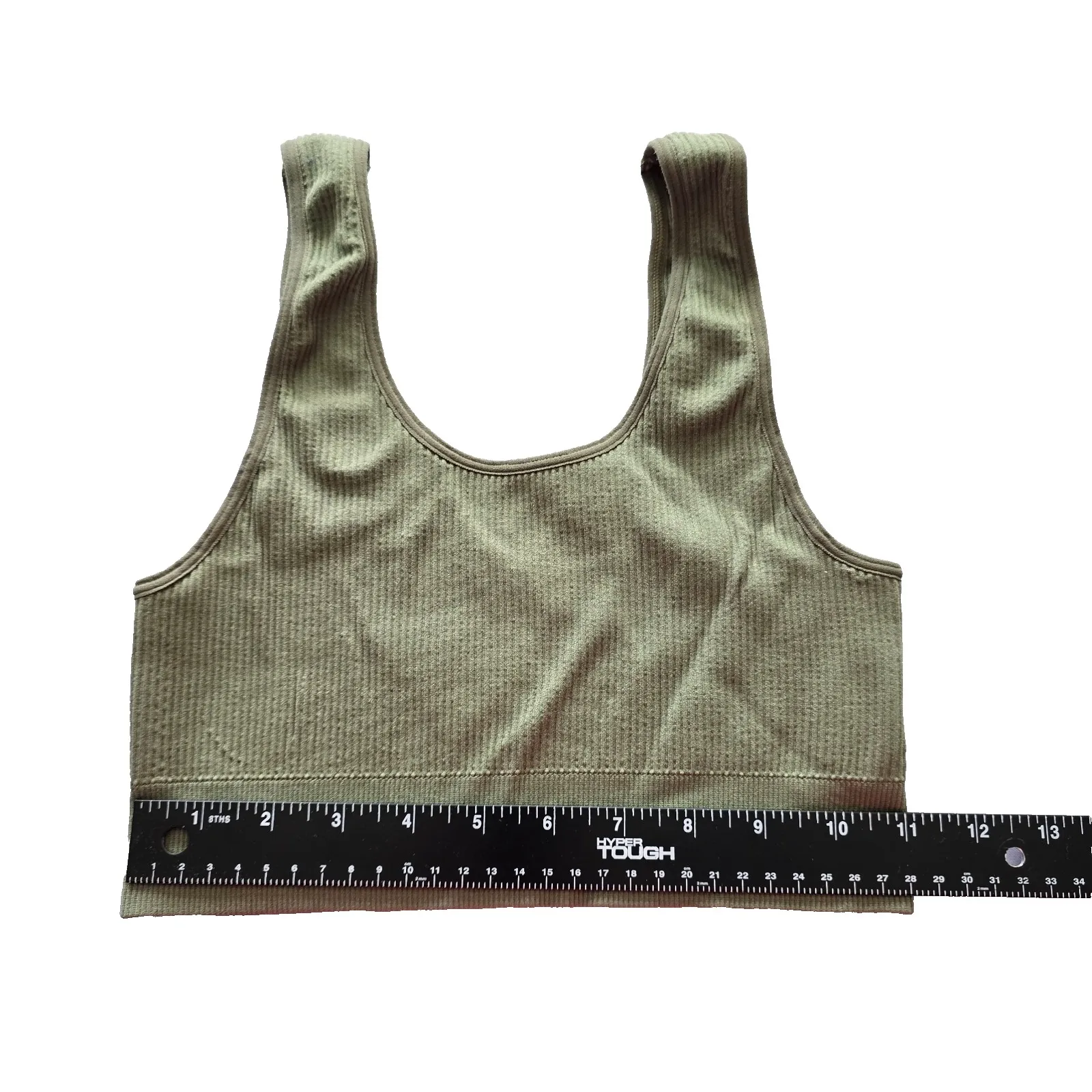Ribbed Comfort Y2K Bra Top Wireless Pullover Stretch Sleep Active DIP Green M Size M - Image 3