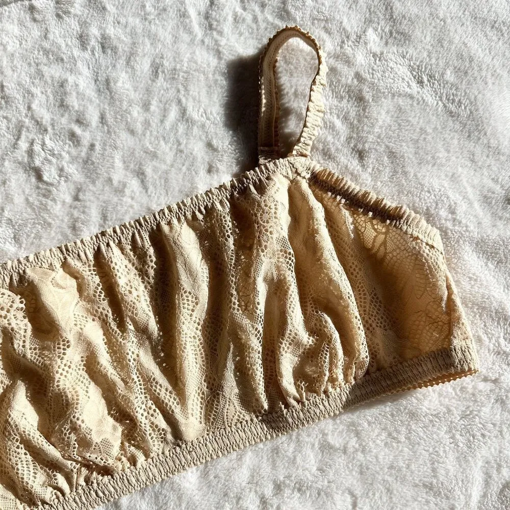 NWT Aerie Tan Cream Coral Lace Bandeau Bralette - Size: Extra Large - Image 2
