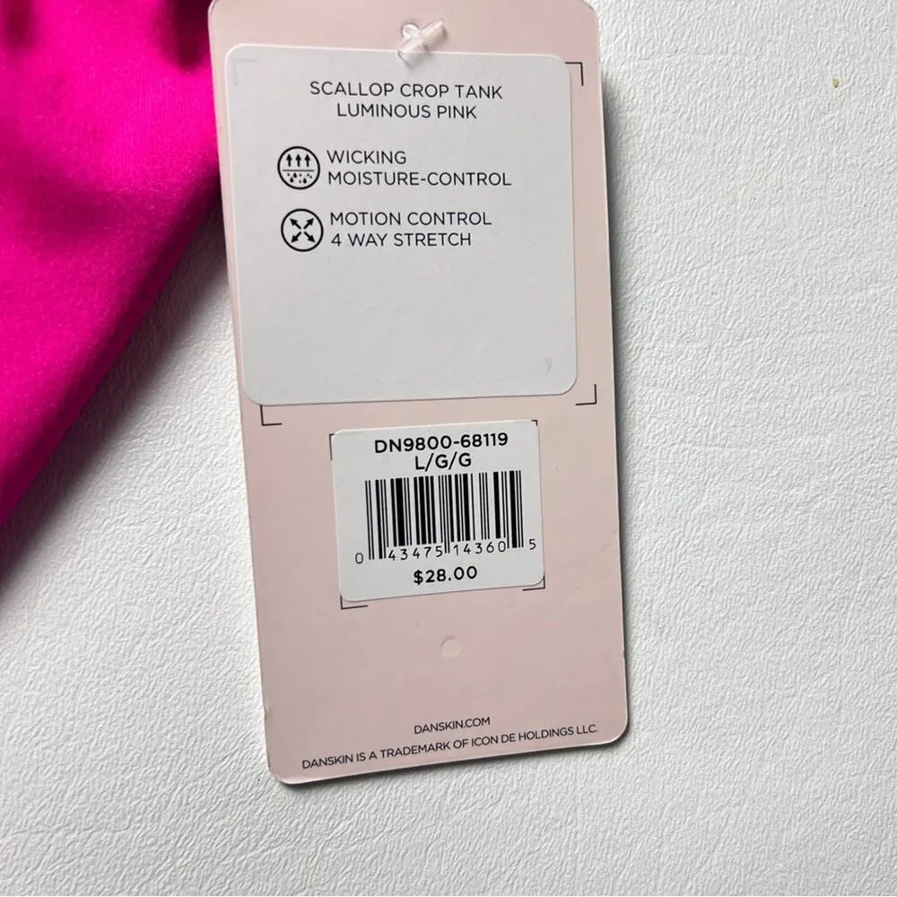 Danskin Scallop Hem Womens Thin Double Strap Crop Tank Luminous Pink Sz L - Image 5