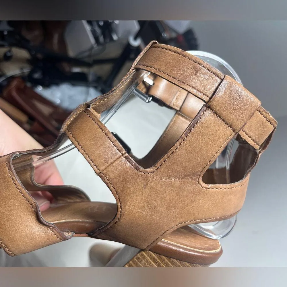 Aldo Strappy Gladiator Stacked Block Heel Leather Sandals Cognac Sz 9 - Image 11