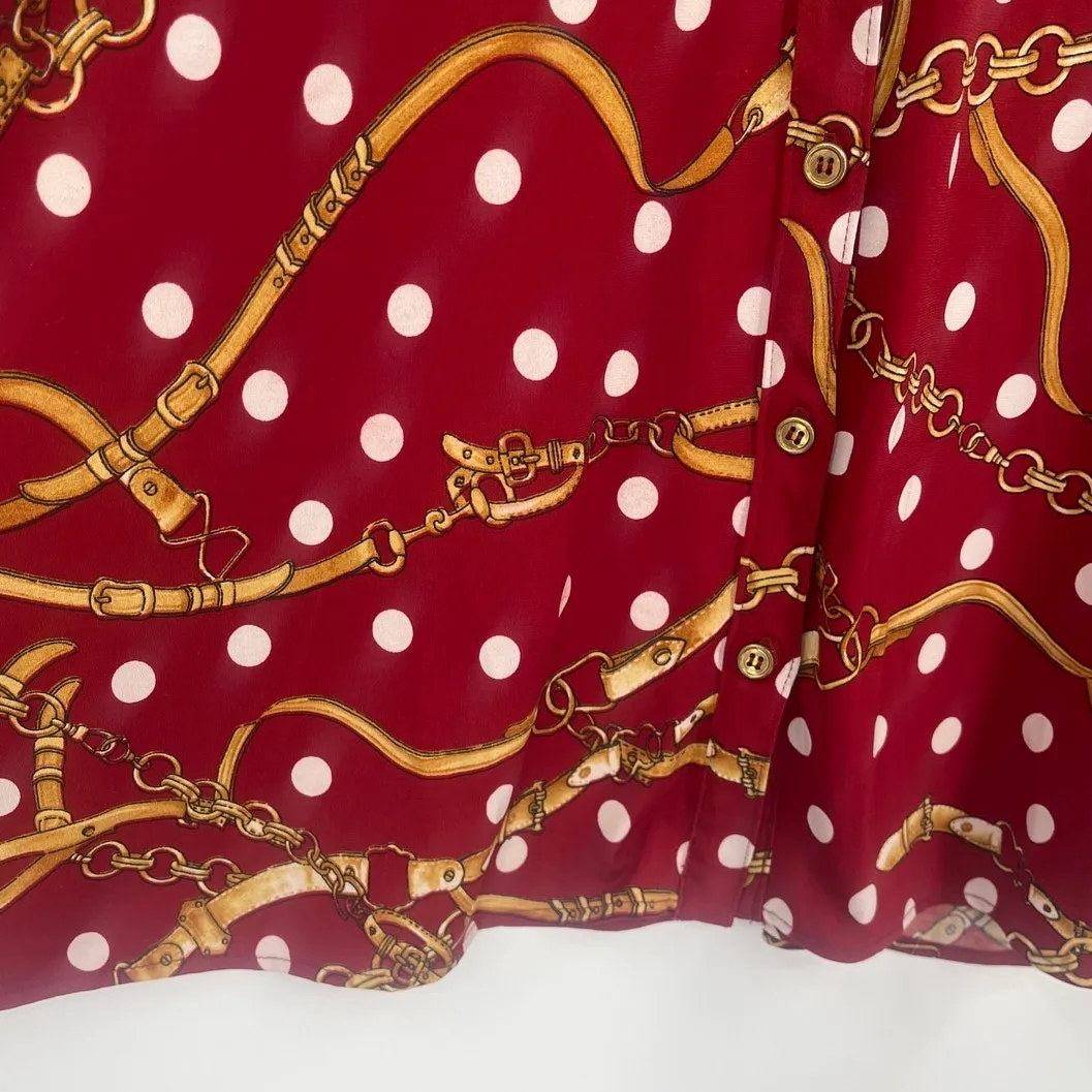 Susan Graver Liquid Knit Button Shirt Sz 2X Red Equestrian Scarf Print Dot Chain - Image 4