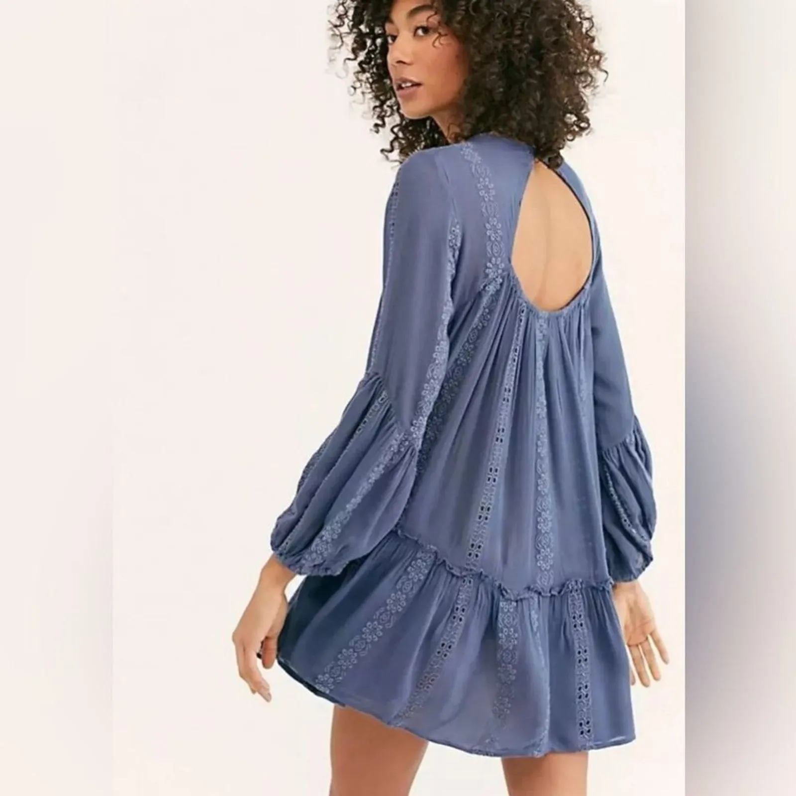 Free People Womens Boho Lace Eyelet Tunic Top Dress XS Coachella Fairy Western - Image 6