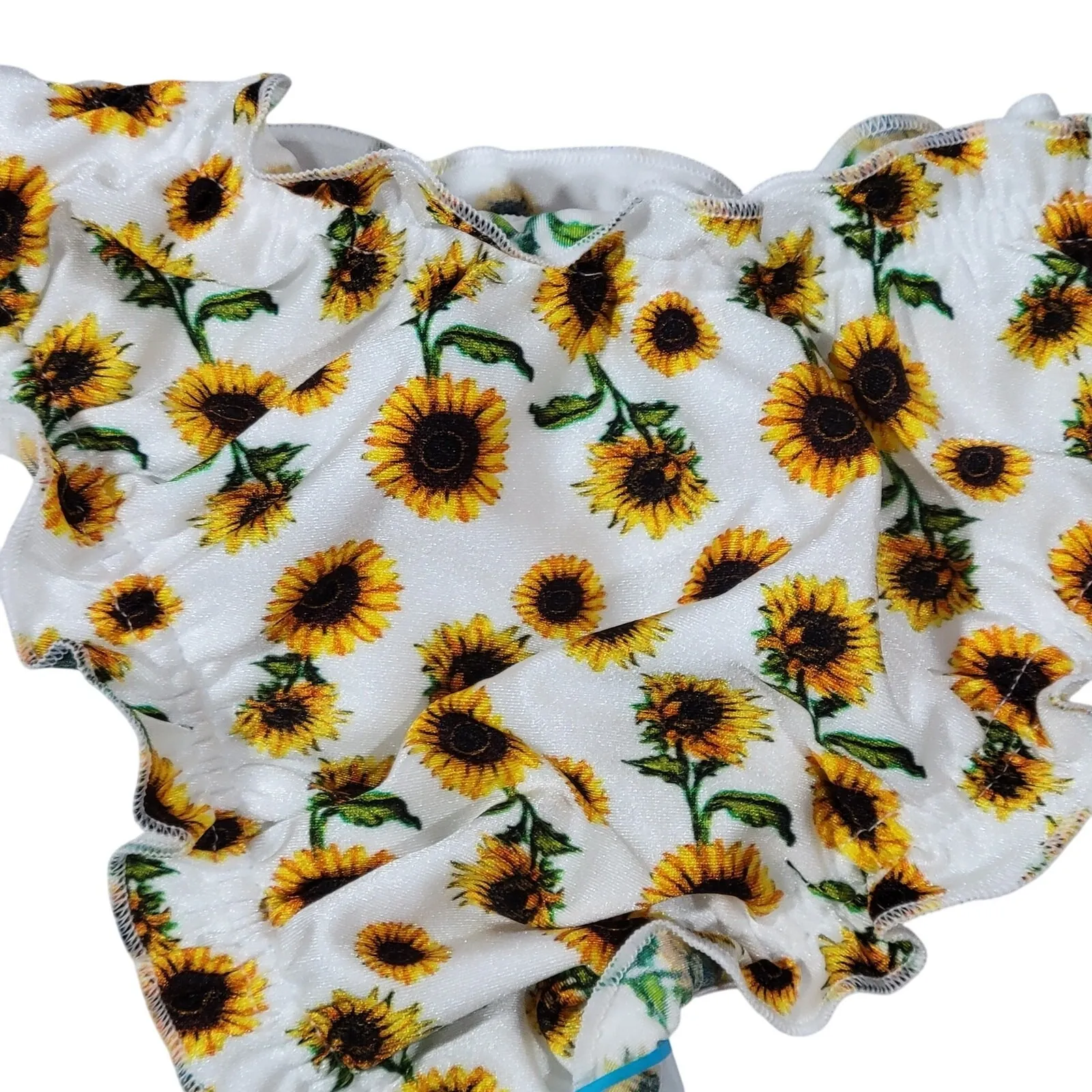 ASOS Design‎ Sunflower Print Flutter Edge Bikini Bottoms White Yellow Size US 10 - Image 3