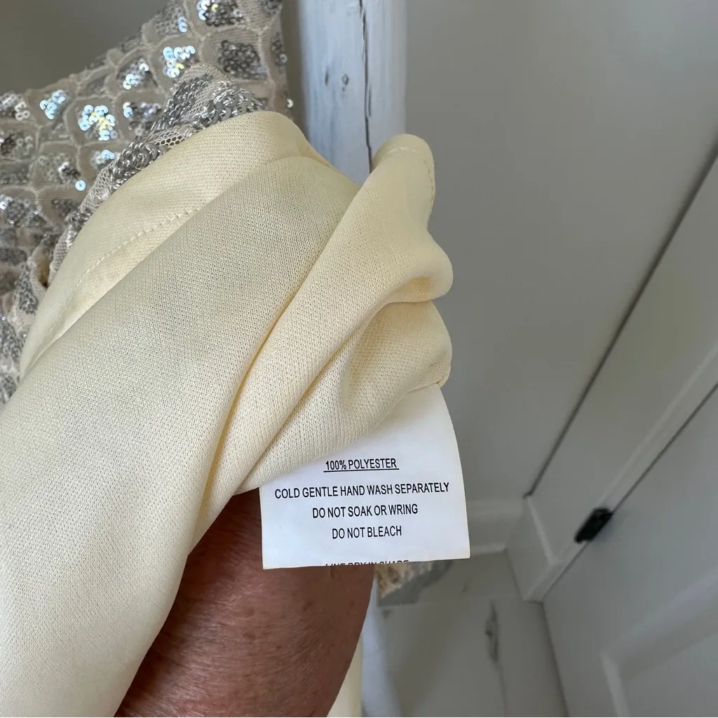 Saints & Secrets Asymmetrical Cowl Neckline Tie-Up Back Sequin Mini Dress Silver - Image 13