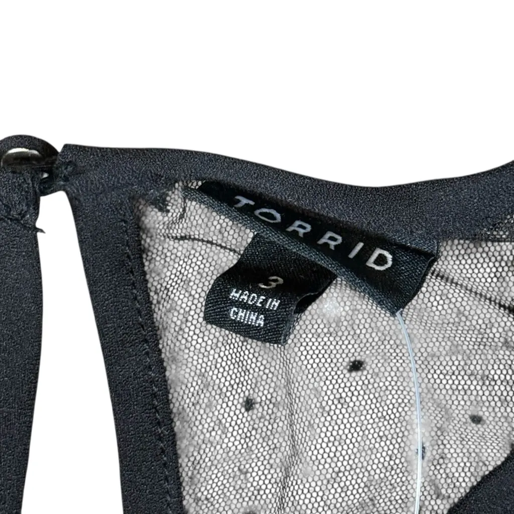 Torrid Peplum Stretch Woven Glitter Star Organza Top Black 3 3X 28 #E32767 NWT - Image 3